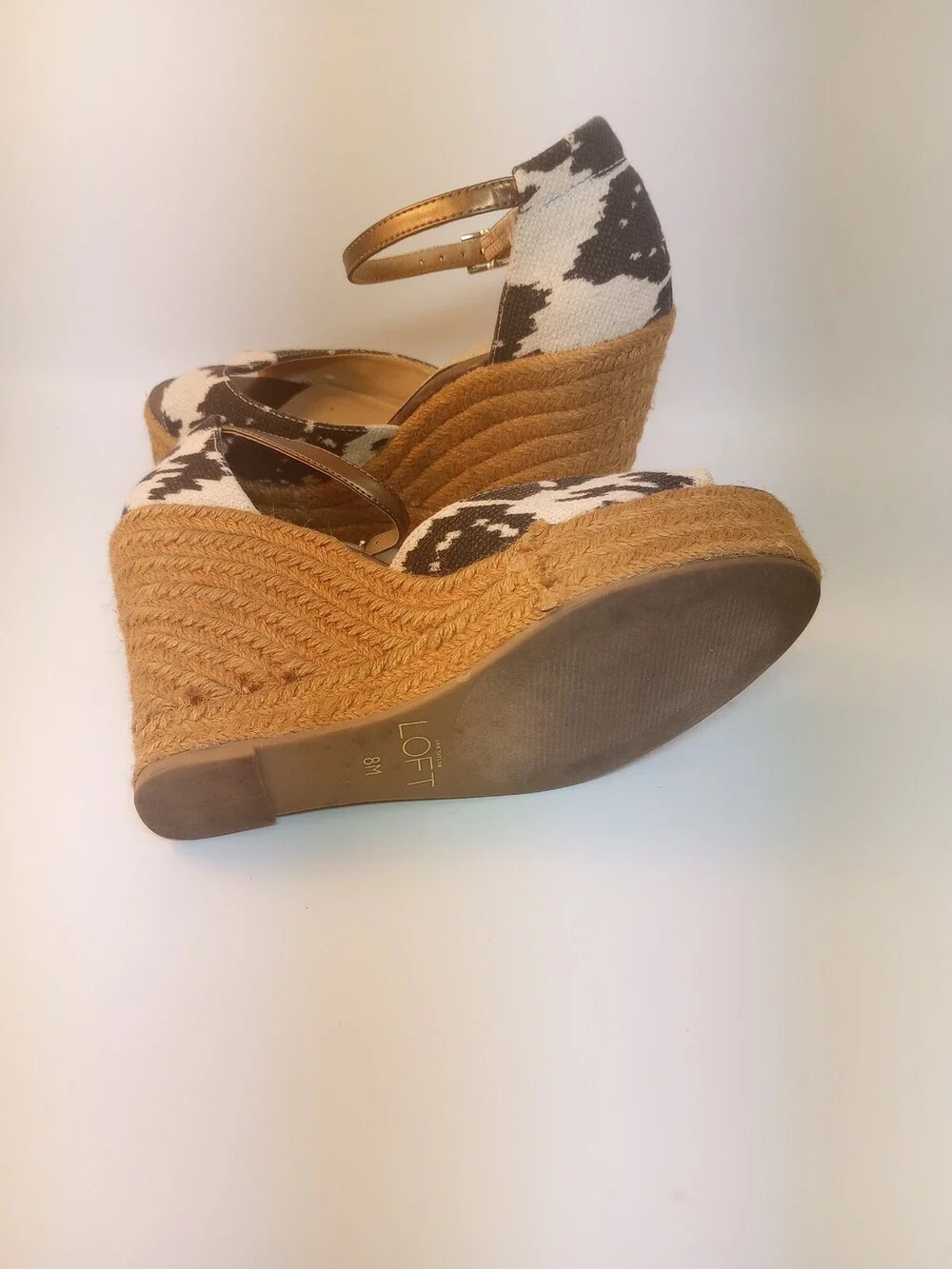 Ann Taylor LOFT Womens Black & Beige Ankle Strap Stacked Wedge Sandals Shoes 8M